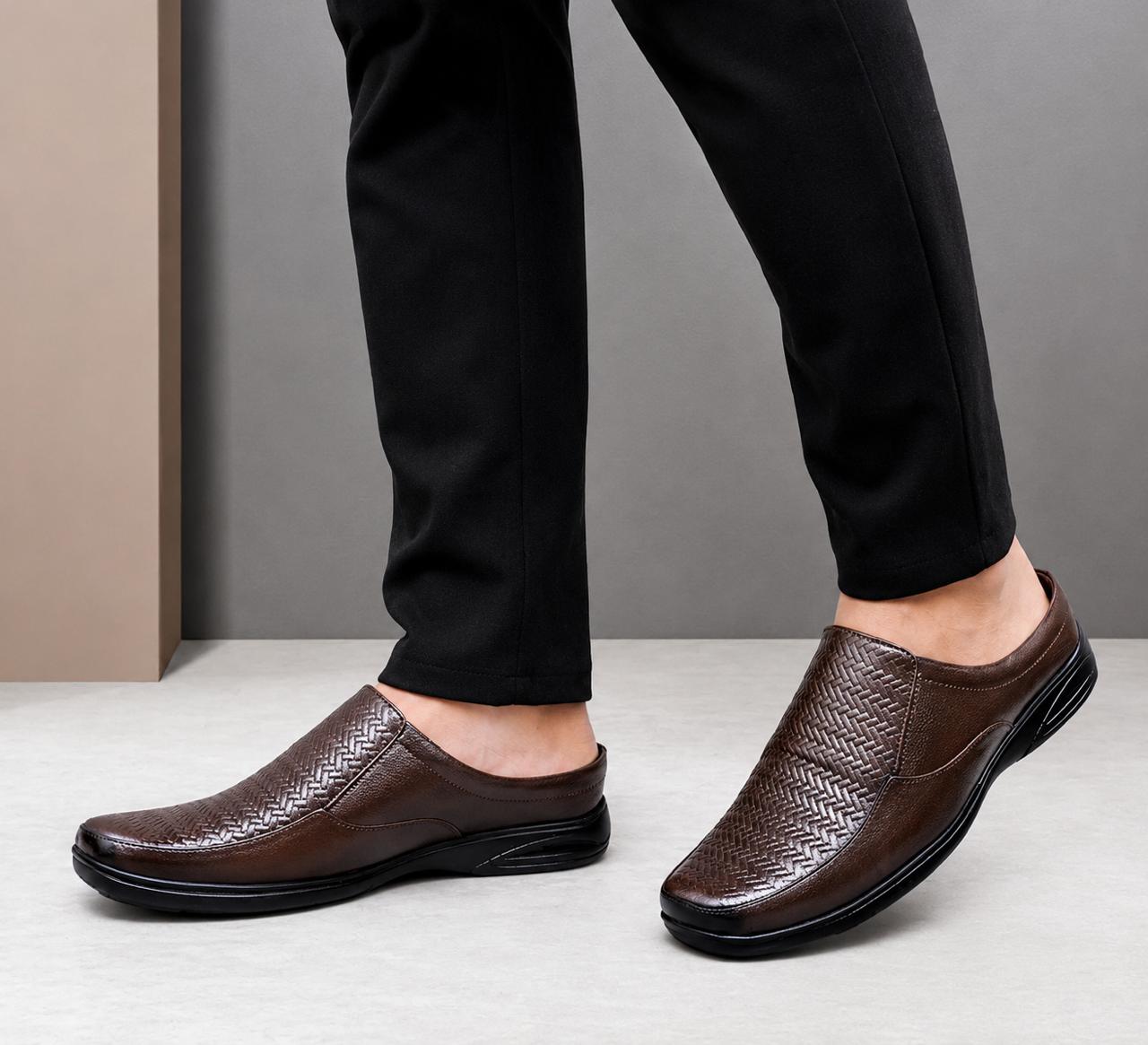 Genuine Leather Back Open Half Loafers For Men