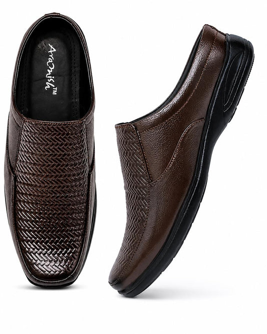 Genuine Leather Back Open Half Loafers For Men