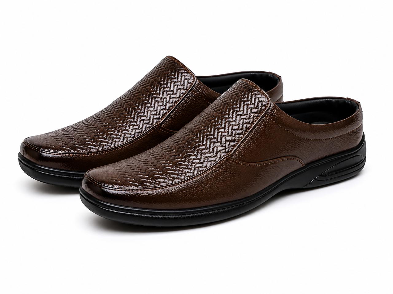 Genuine Leather Back Open Half Loafers For Men