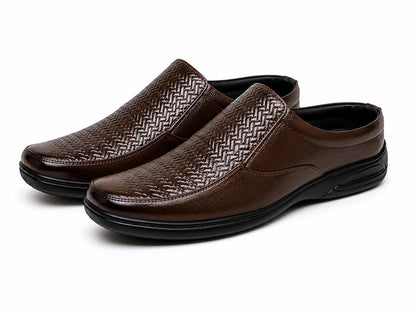 Genuine Leather Back Open Half Loafers For Men